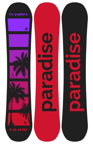 The all-mountain, unisex Flamingo snowboard in 149cm. Available in this unique topsheet with either a red of black base.