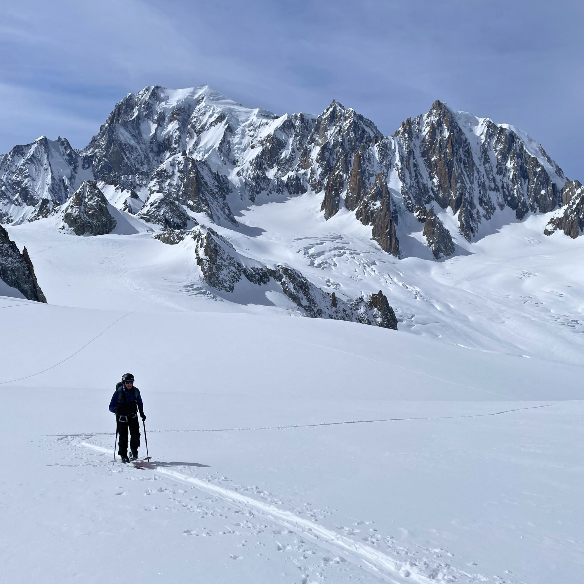Paradise Ambassador Kevin Doherty-Regalia ski touring in Chamonix.