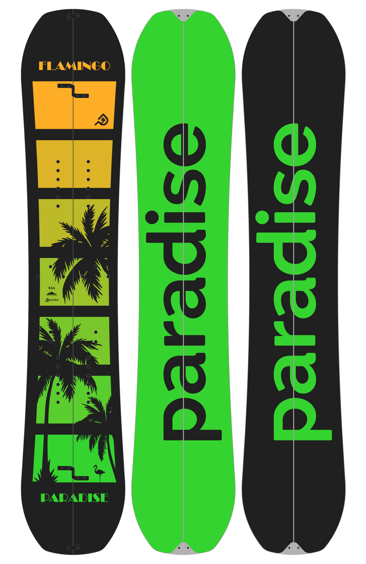 The Paradise FLAMINGO SPLITBOARD in the 155cm length with two different base colours.