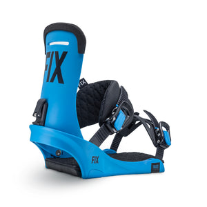 Fix Binding Company - Truce Bindings - men's all-mountain snowboard bindings - Blue Color, now sold by Paradise Skis for our all-mountain, freeride, unisex snowboard - The Flamingo - Best budget bindings - buy Fix bindings on www.paradiseskis.com